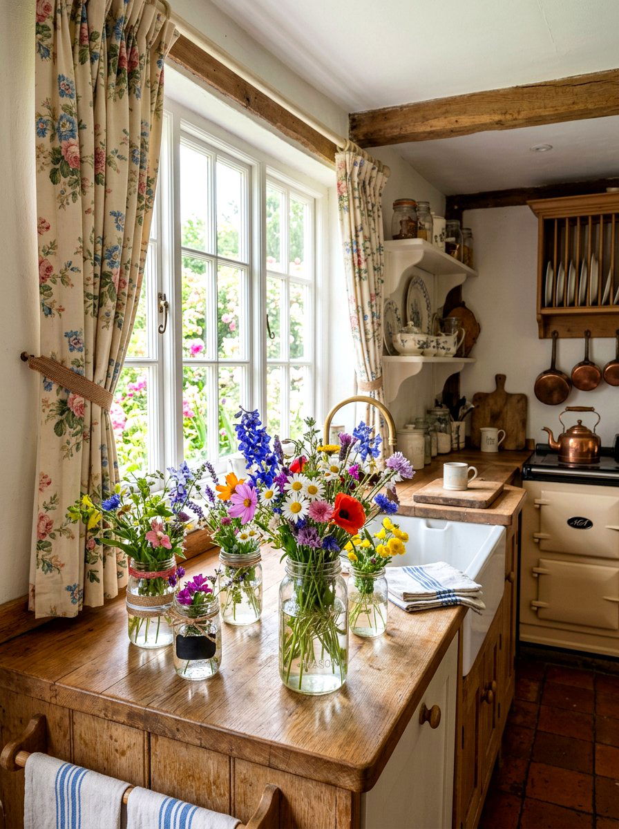 Mason Jar Wildflower Bouquet - 25 Spring Kitchen Centerpiece Ideas