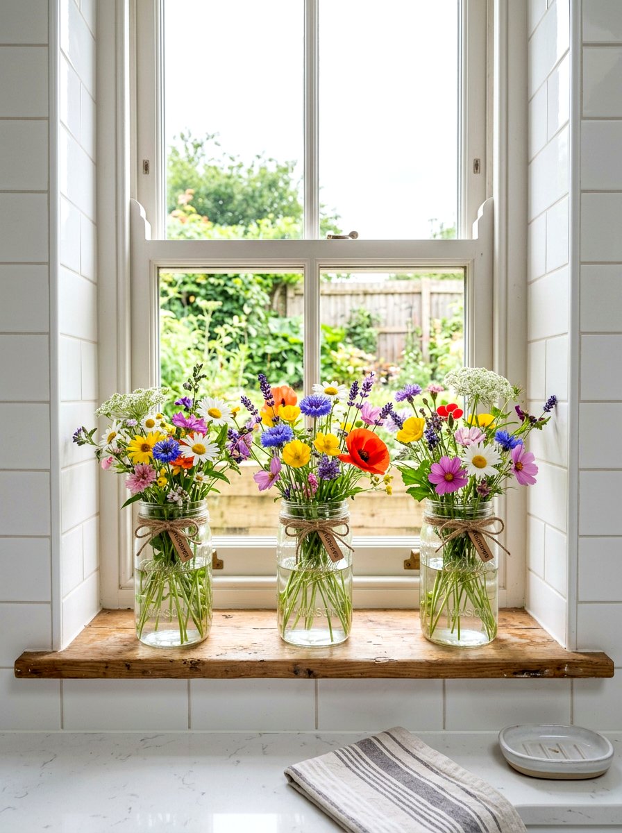 Mason Jar Wildflower - 25 Spring Window Ledge Decor Ideas