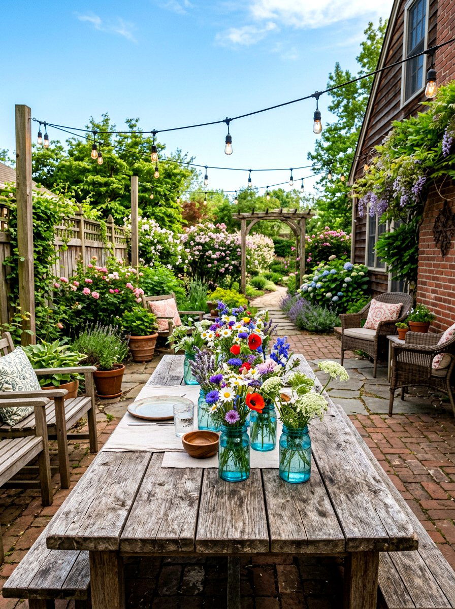 Mason Jar Wildflowers - 25 Spring Patio Table Centerpiece Ideas