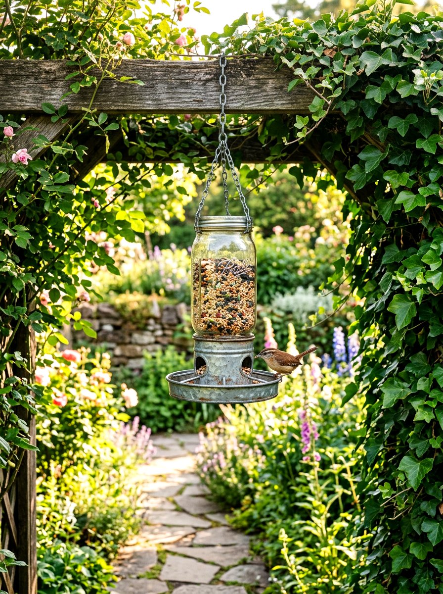 Mason jar bird feeder - 25 Spring Bird Feeder Decor Ideas