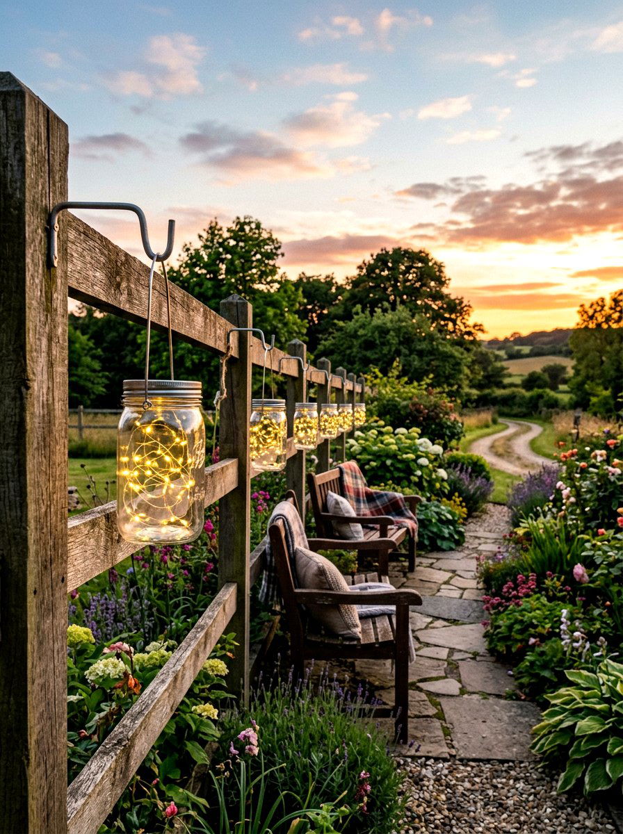Mason jar fence lantern - 25 Spring Picket Fence Decor Ideas