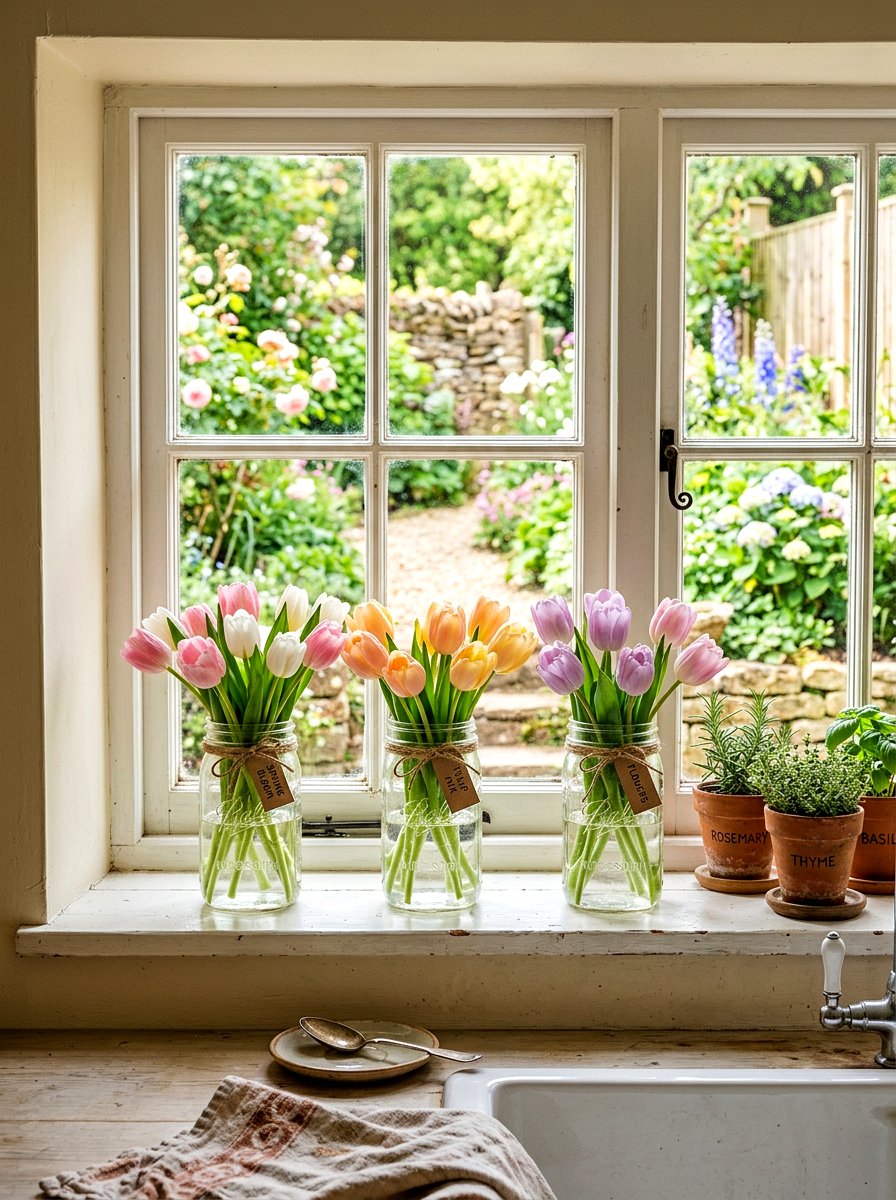 Mason jar tulips - 25 Spring Tulip Arrangement Ideas