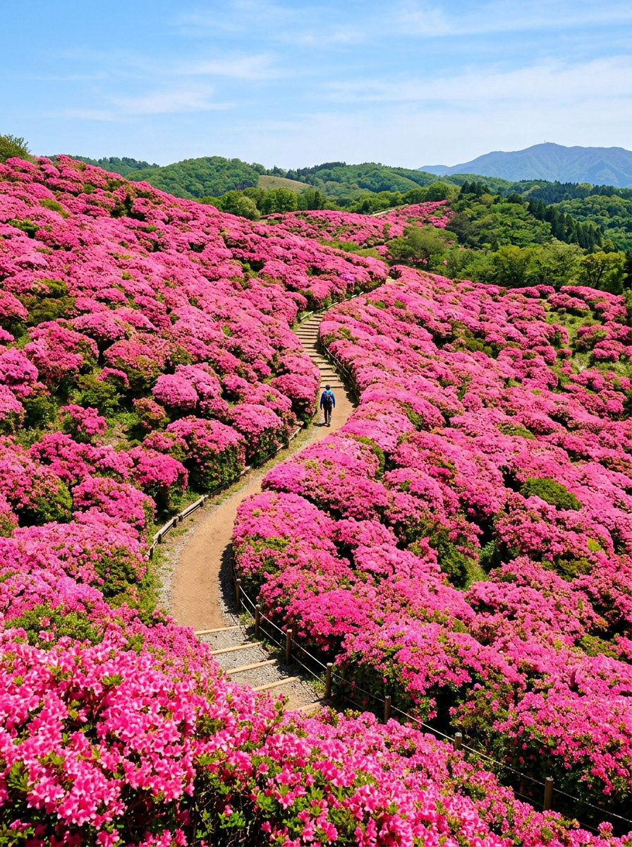 Mass Planted Azalea Hillside - 25 Spring Azalea Garden Ideas