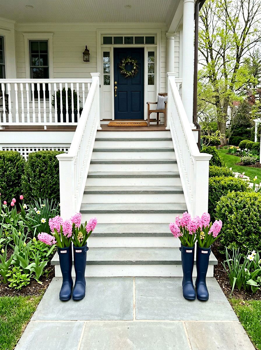 Matching Boot Set Planter - 25 Spring Rain Boot Planter Ideas