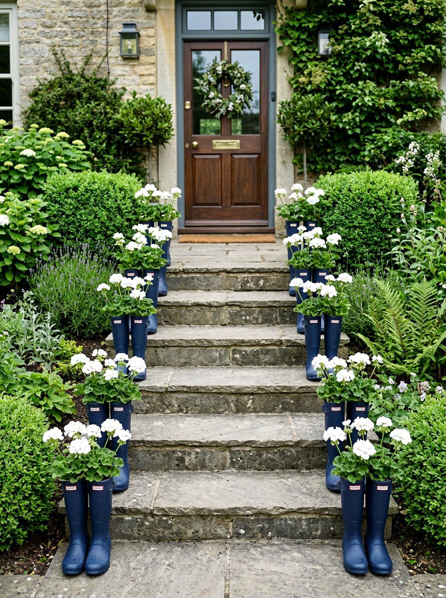 Matching Boot Stair Decor - 25 Spring Boot Planter Ideas