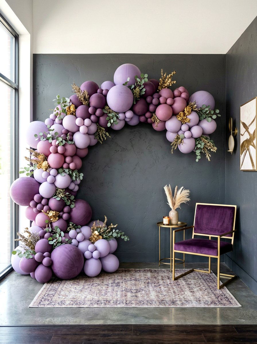 Matte lavender balloon arch - 25 Spring Balloon Arch Ideas