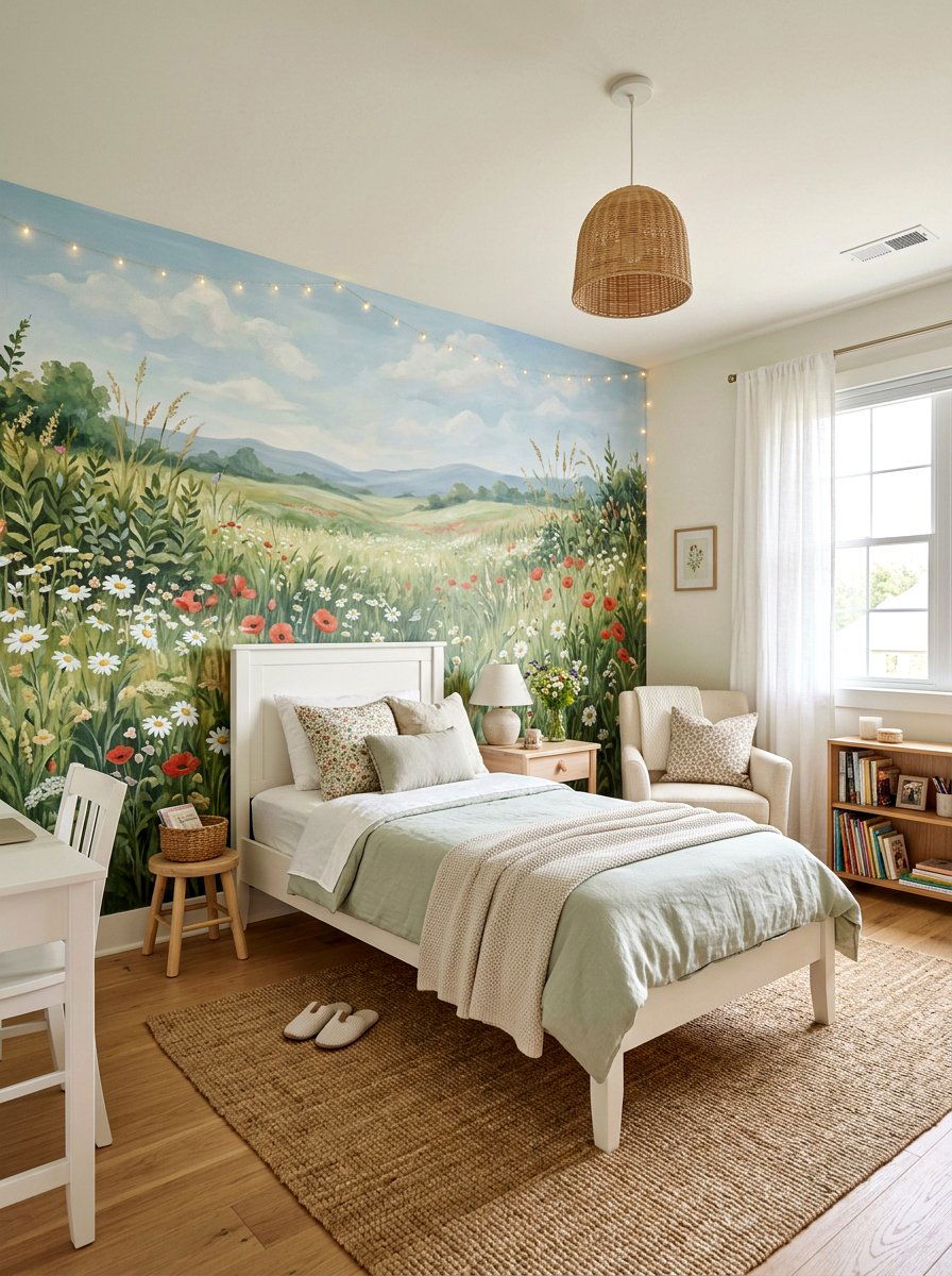 Meadow Wall Mural - 25 Spring Girl Room Decor Ideas