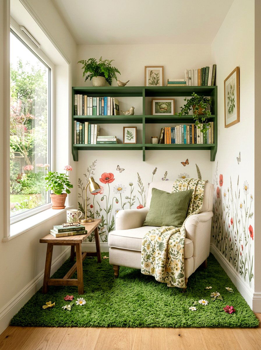 Meadow themed reading area - 25 Spring Bookshelf Ideas for Kids