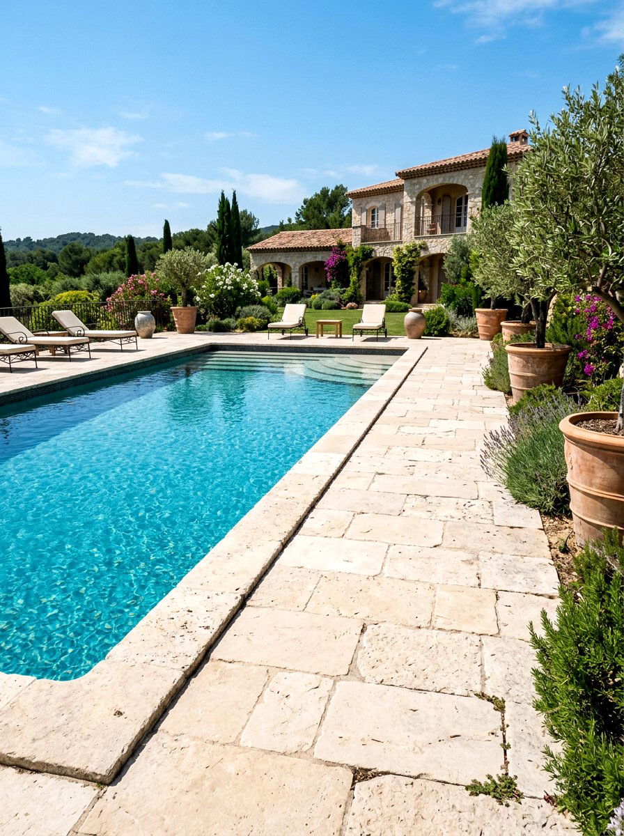 Mediterranean Stone Paver - 25 Spring Poolside Decor Ideas