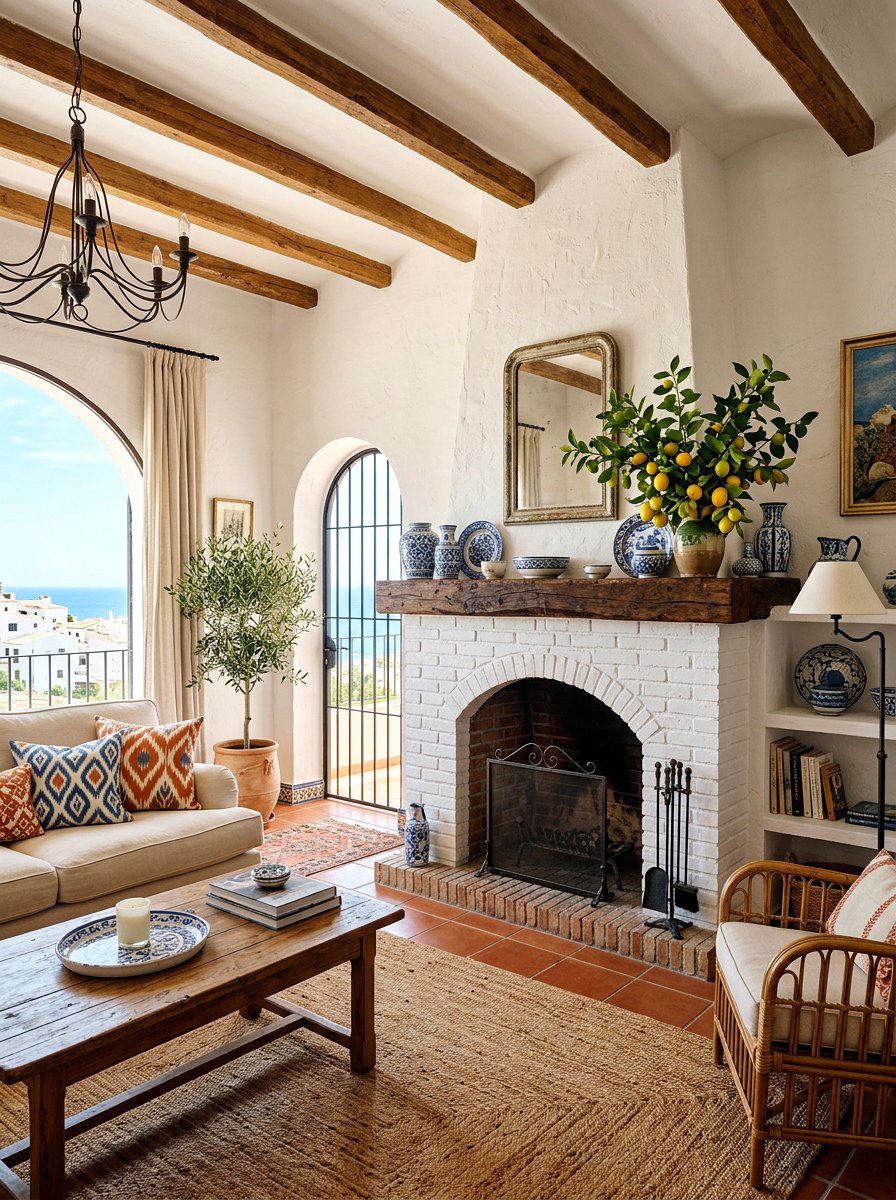 Mediterranean Style Room - 25 Spring White Brick Fireplace Ideas