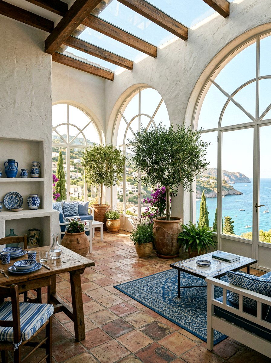 Mediterranean Sunroom With Arch Windows - 25 Spring Sunroom Decor Ideas