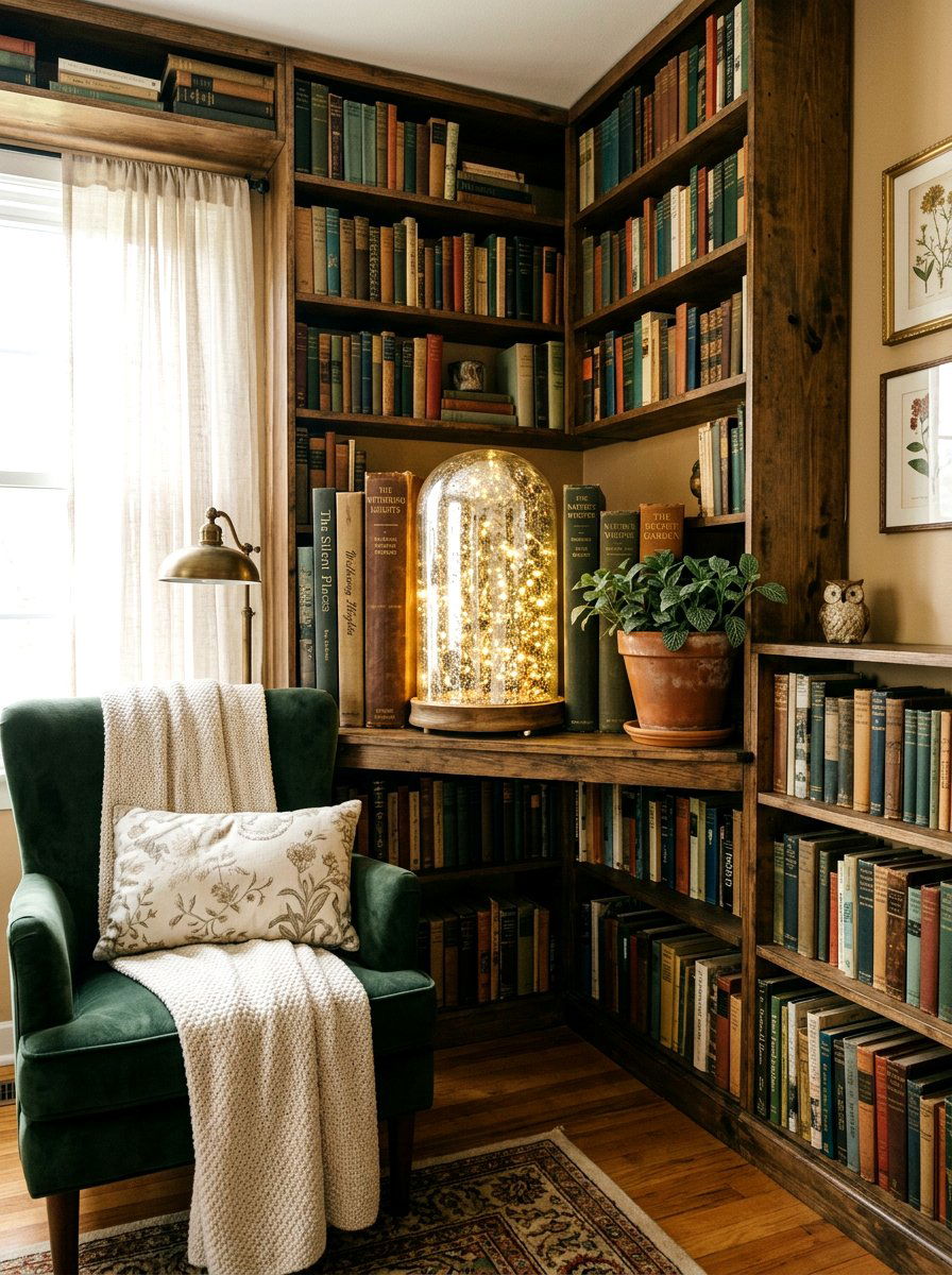 Mercury glass cloche with fairy lights - 25 Spring Mercury Glass Decor Ideas