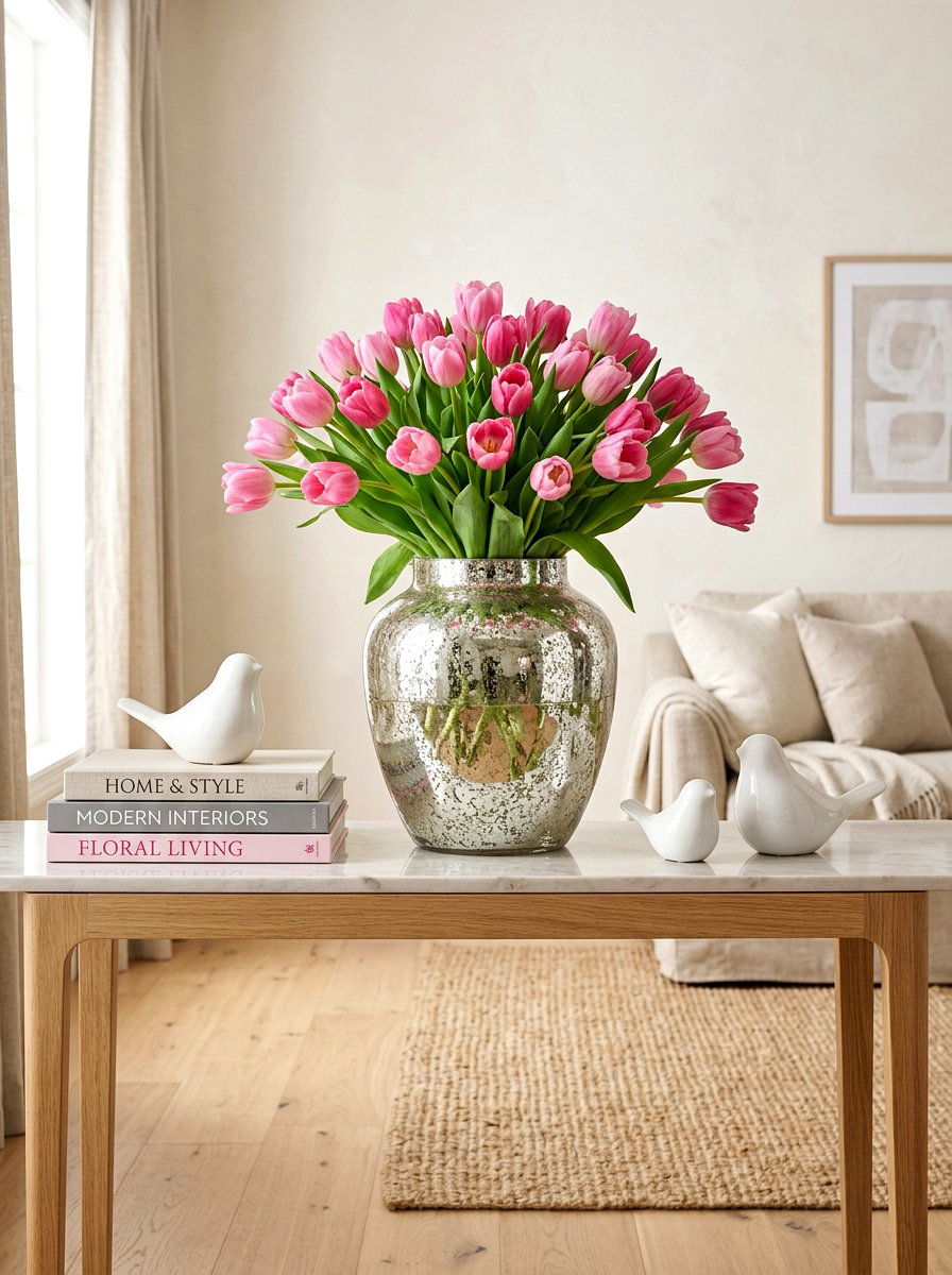 Mercury glass vase with tulips - 25 Spring Mercury Glass Decor Ideas