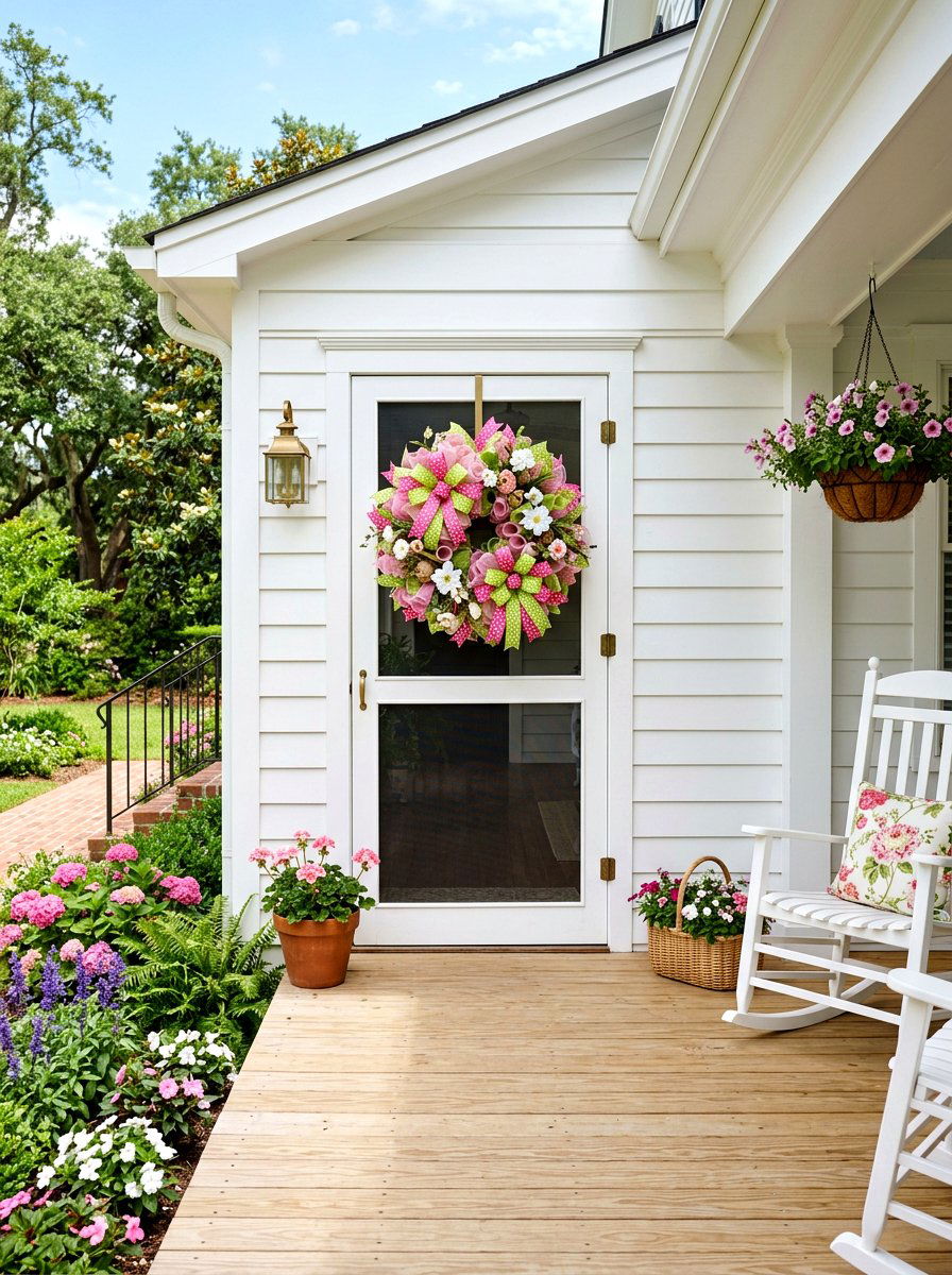 Mesh spring wreath - 25 Spring Screen Door Decor Ideas