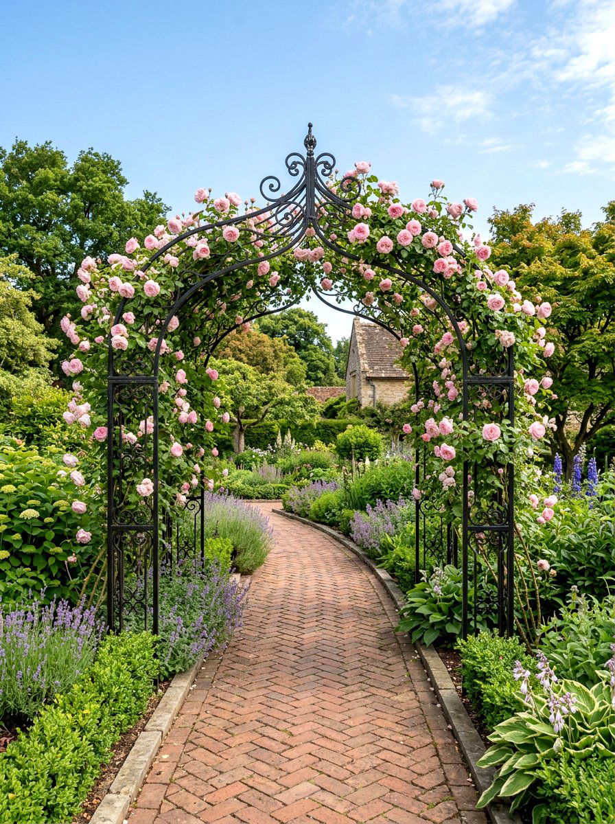 Metal Arbor With Climbing Roses - 25 Spring Arbor Entrance Decor Ideas