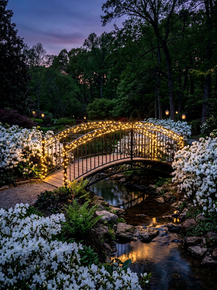 Metal Arched Bridge Fairy Lights - 25 Spring Garden Bridge Decor Ideas