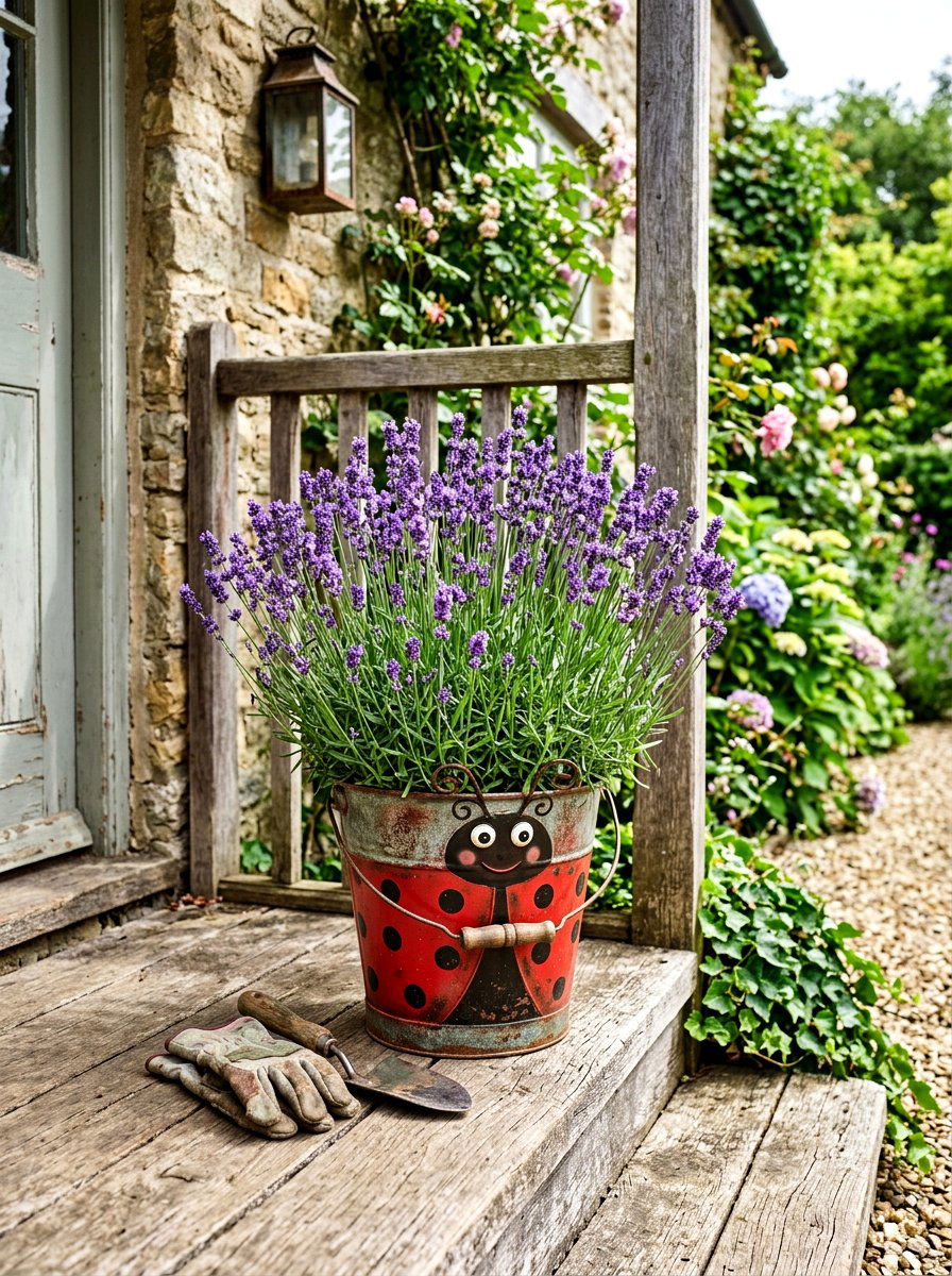 Metal Bucket Ladybug Planter - 25 Spring Ladybug Planter Ideas
