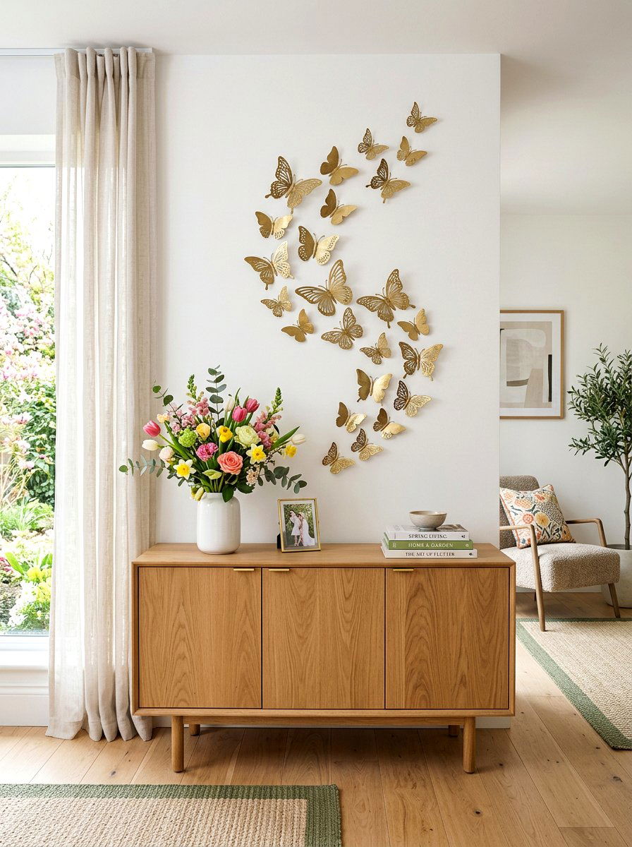 Metal Butterfly Decor - 25 Spring Living Room Wall Decor Ideas