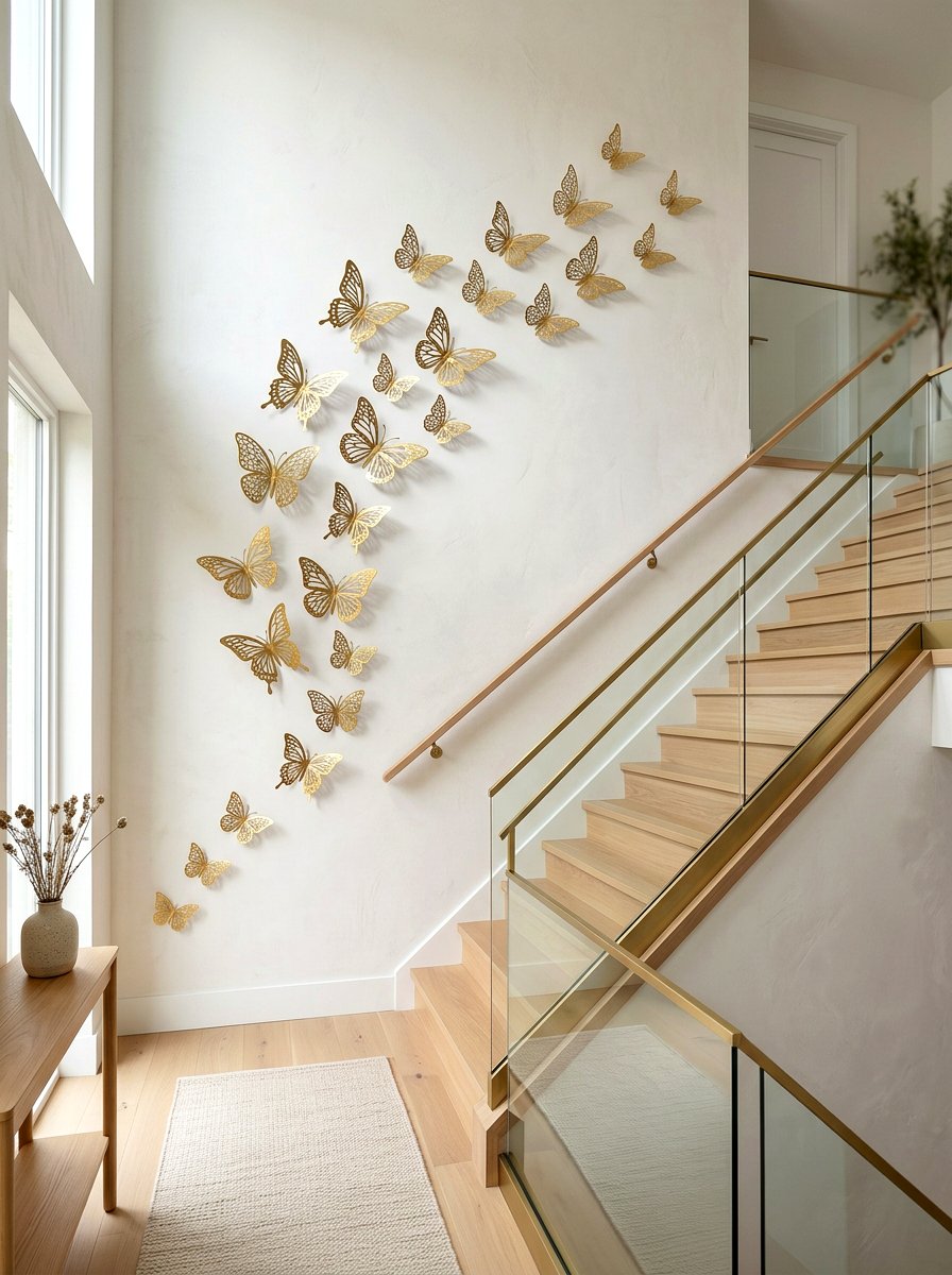 Metal Butterfly Sculpture - 25 Spring Stairway Wall Decor Ideas