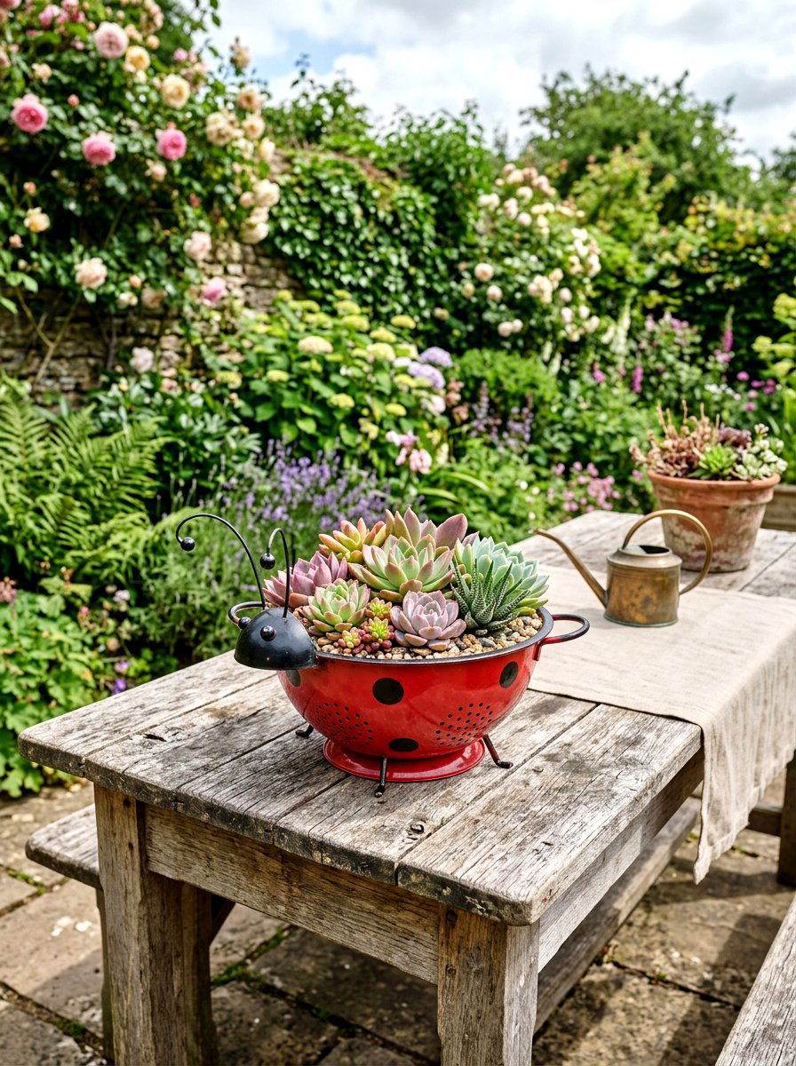 Metal Colander Ladybug Planter - 25 Spring Ladybug Planter Ideas