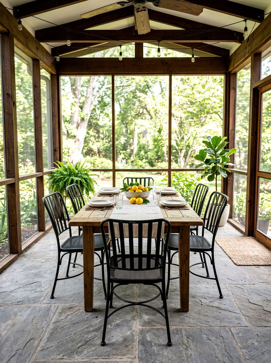 Metal Dining Chairs - 25 Spring Screened Porch Decor Ideas