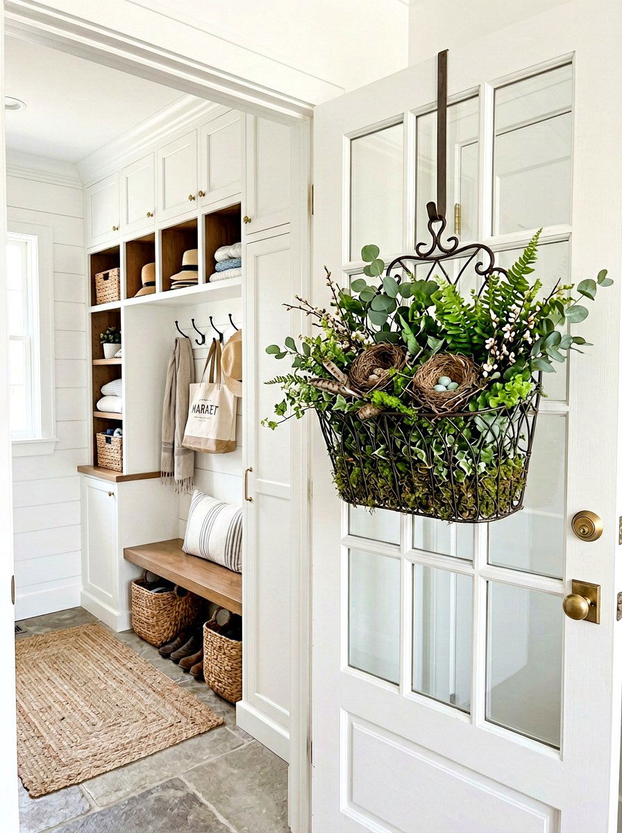 Metal Door Basket - 25 Spring French Door Decor Ideas