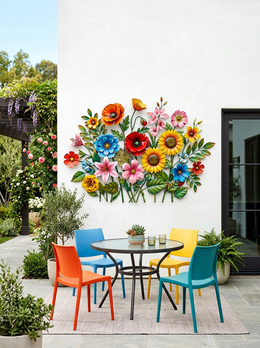 Metal Floral Art - 25 Spring Patio Wall Decor Ideas