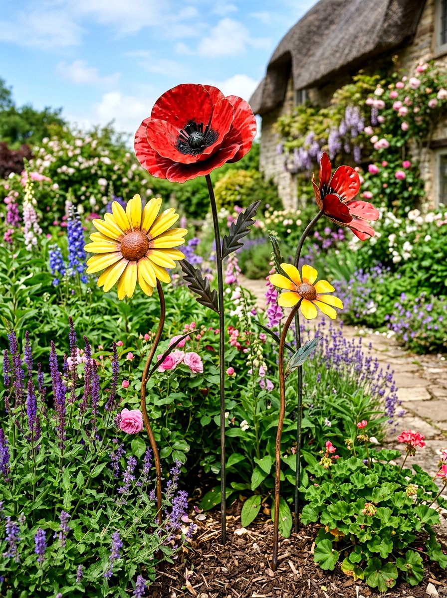 Metal Flower Garden Stakes - 25 Spring Metal Garden Decor Ideas