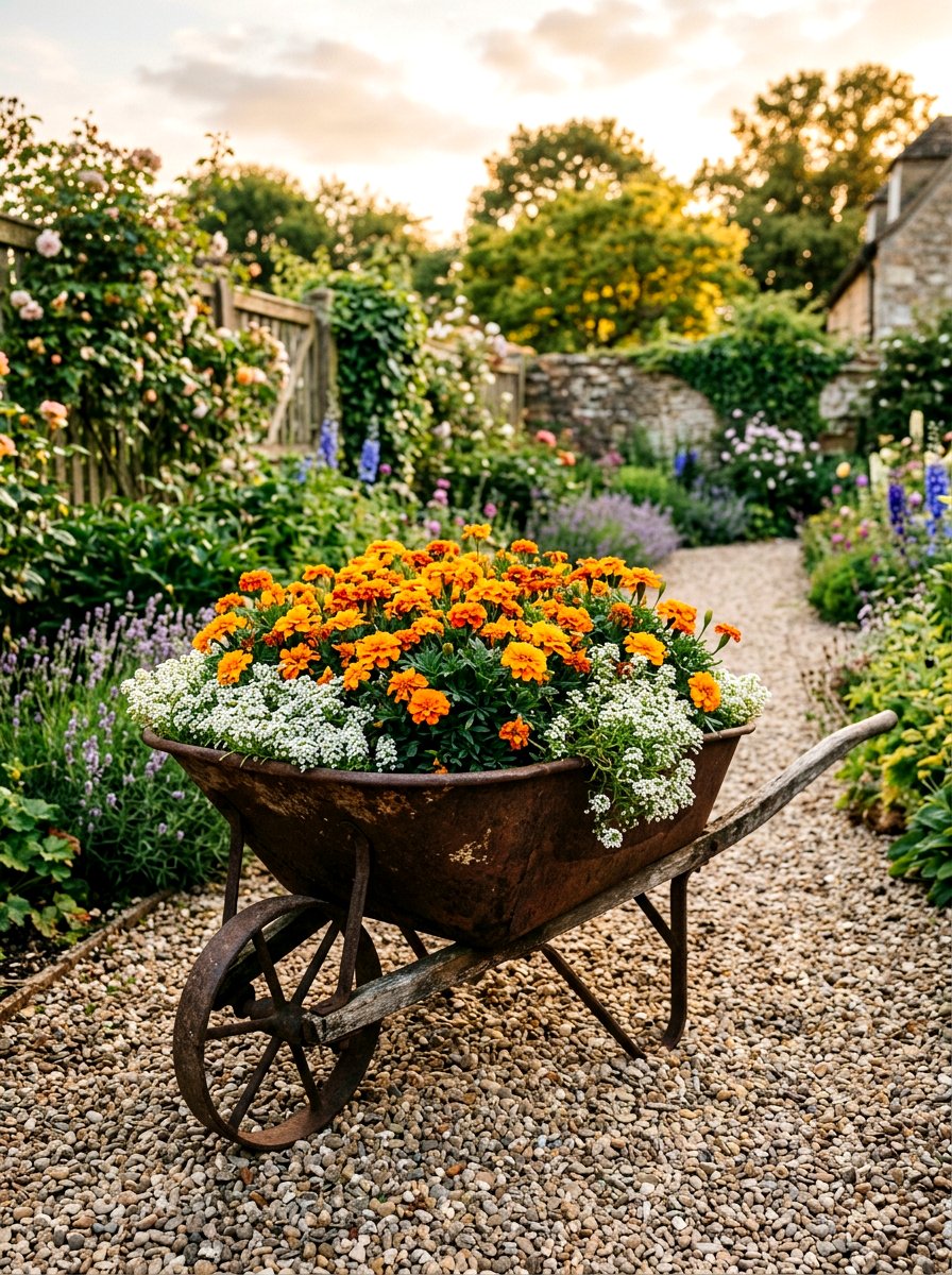 Metal Garden Wheelbarrow - 25 Spring Repurposed Decor Ideas