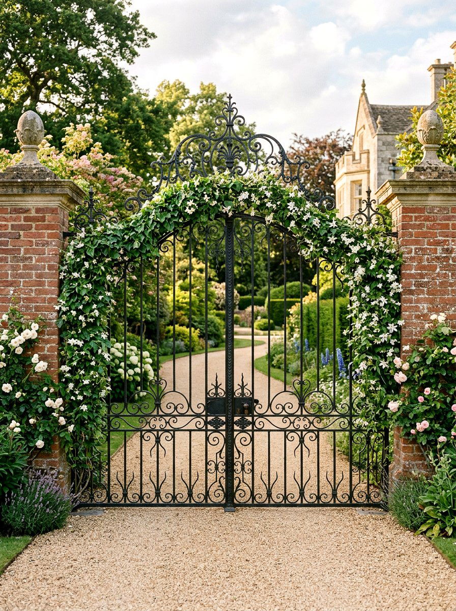 Metal Gate With Ivy Garland - 25 Spring Front Gate Decor Ideas