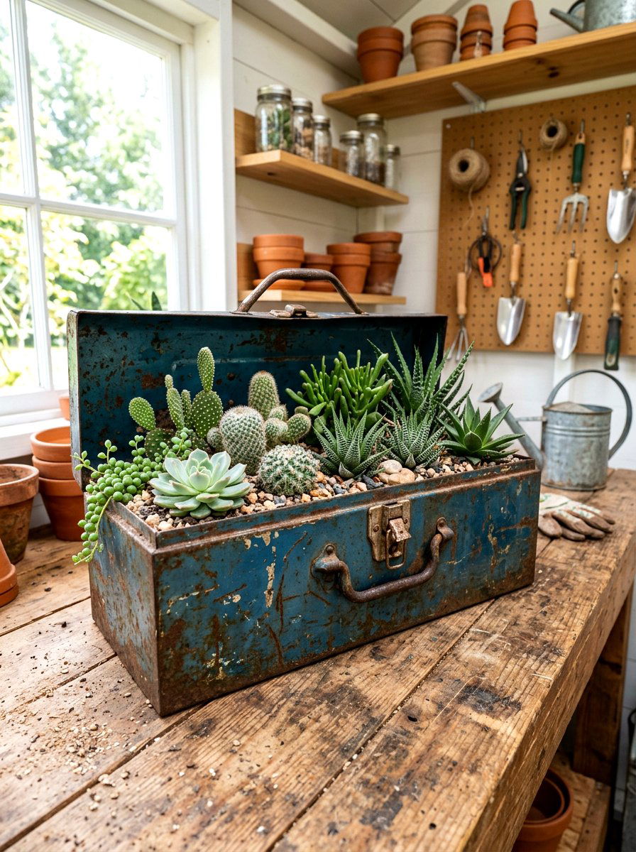Metal Hand Toolbox Planter - 25 Spring Vintage Planter Ideas