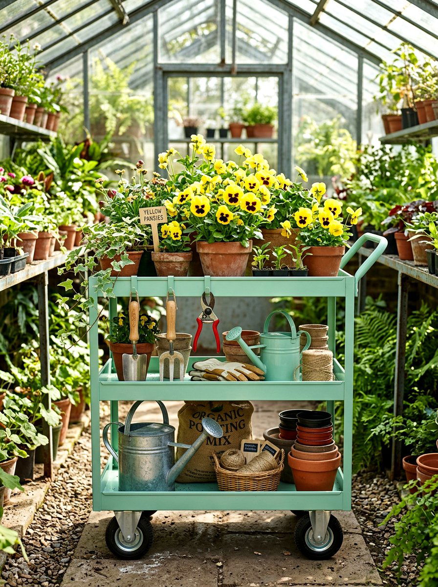 Metal Potting Cart Floral Arrangement - 25 Spring Garden Cart Display Ideas