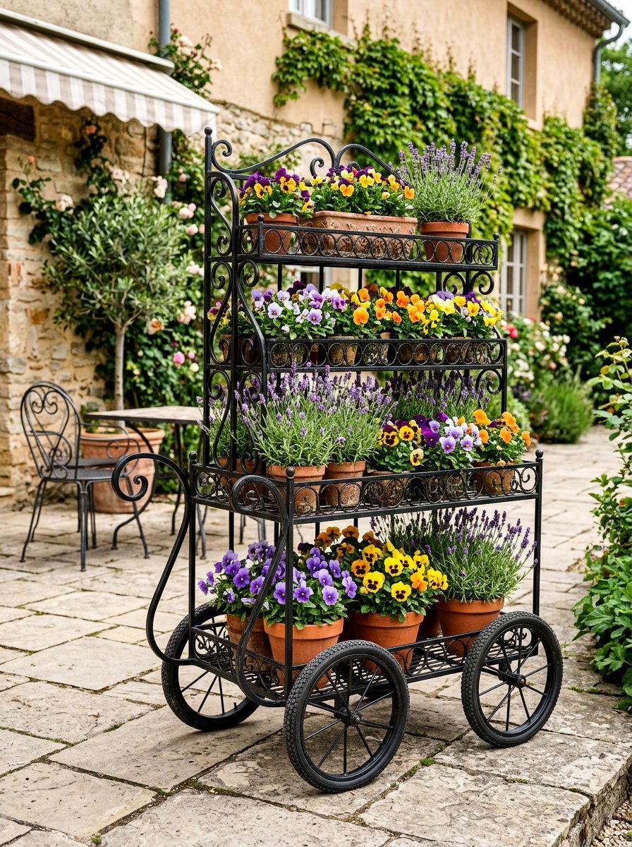 Metal Rolling Flower Cart - 25 Spring Flower Stand Ideas