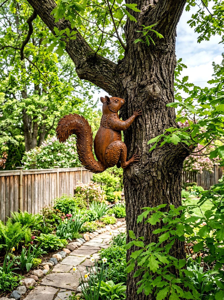 Metal Squirrel Sculpture - 25 Spring Garden Animal Decor Ideas