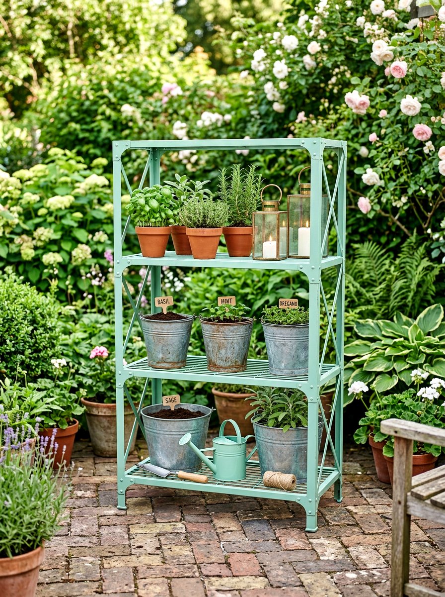 Metal Storage Rack - 25 Spring Outdoor Shelf Decor Ideas