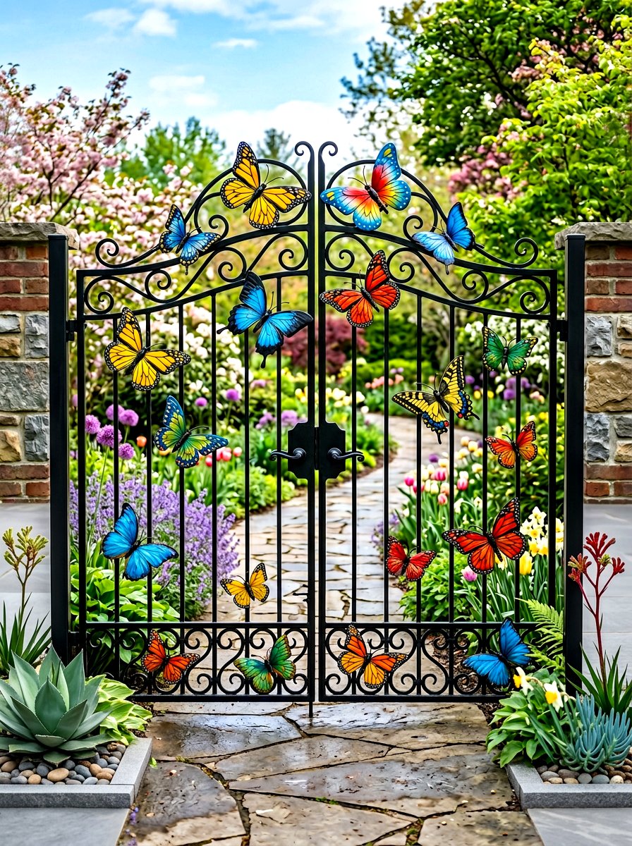 Metal butterfly gate art - 25 Spring Garden Gate Decor Ideas