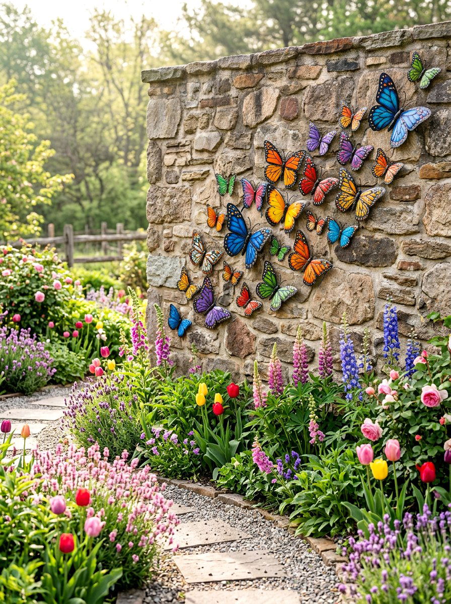 Metal butterfly wall art - 25 Spring Garden Wall Decor Ideas