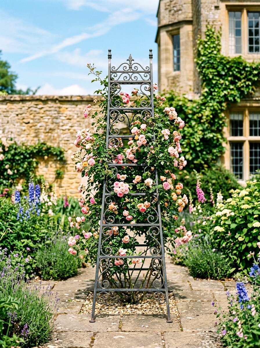 Metal ladder garden trellis - 25 Spring Outdoor Ladder Decor Ideas