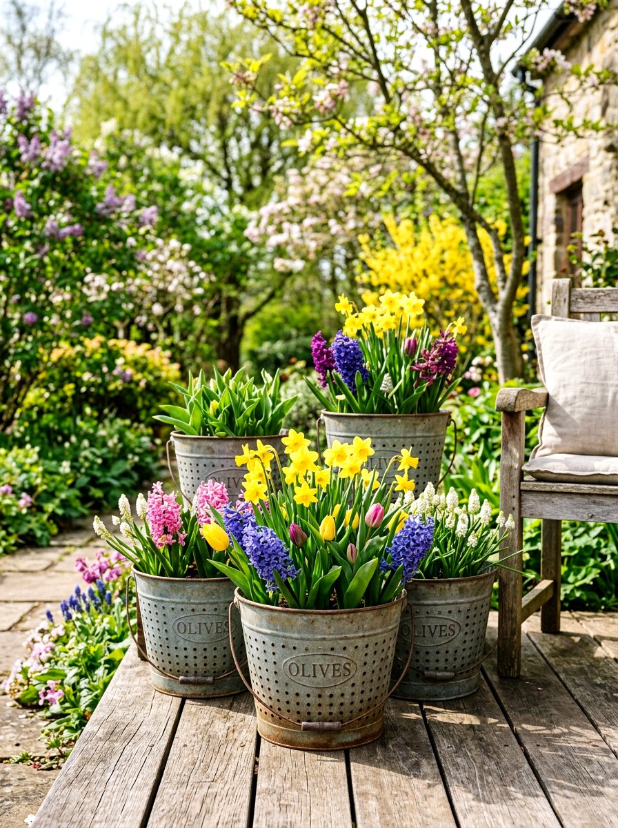 Metal olive bucket planters - 25 Spring Metal Planter Ideas