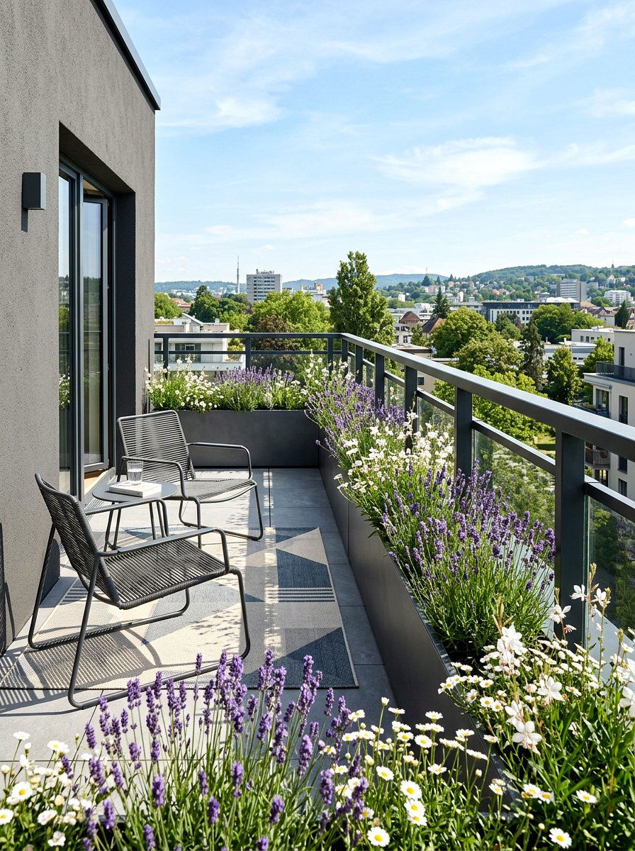 Metal railing trough - 25 Spring Balcony Planter Ideas