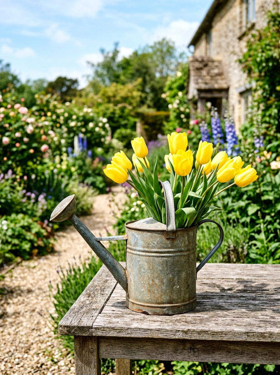 Metal watering can - 25 Garden Spring Decor Ideas