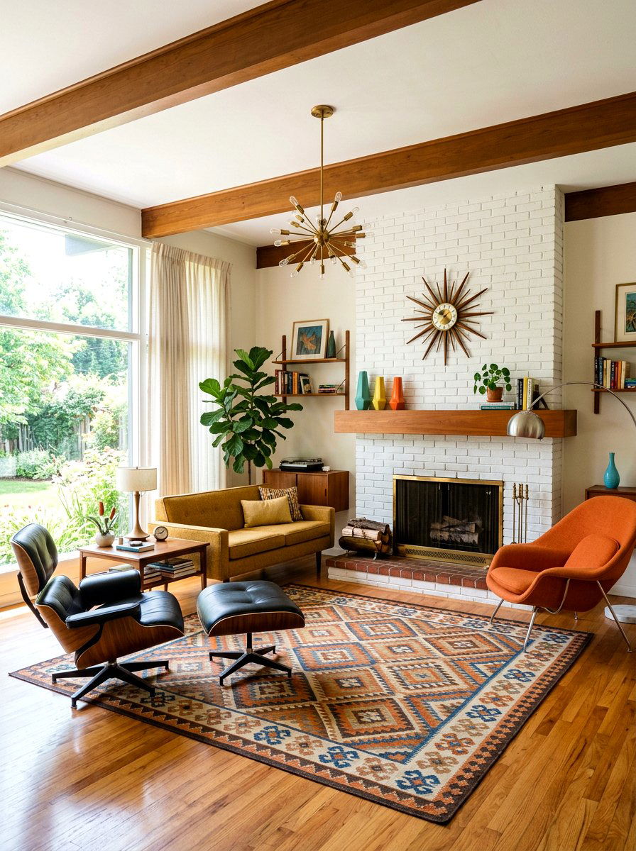 Mid Century Modern Living Room - 25 Spring White Brick Fireplace Ideas
