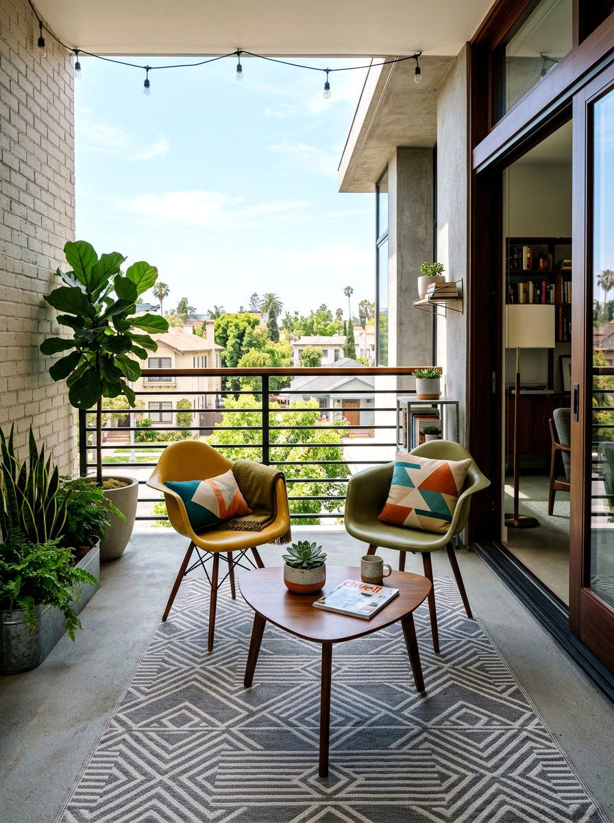 Mid Century Modern Patio - 25 Spring Balcony Seating Decor Ideas