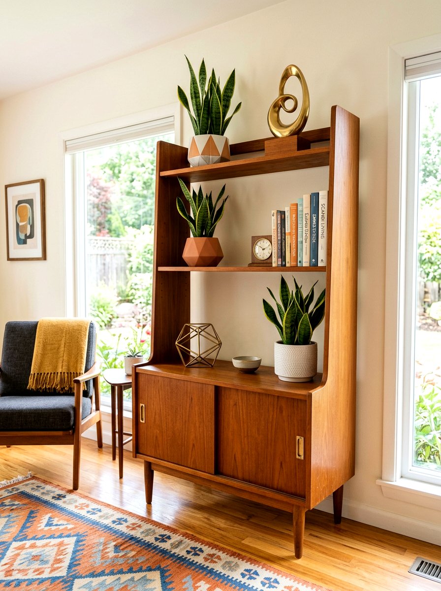 Mid Century Modern Shelf - 25 Spring Living Room Shelf Ideas