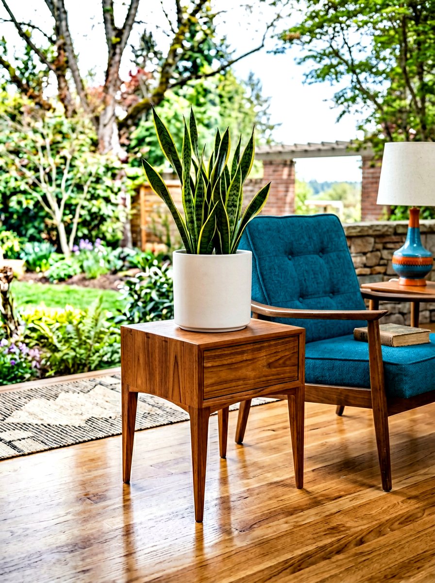 Mid Century Modern Wood Stand - 25 Spring DIY Planter Ideas