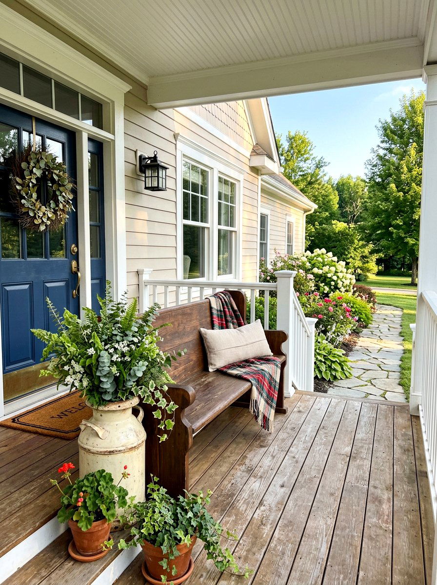 Milk Can Porch Bench Accessory - 25 Spring Milk Can Decor Ideas