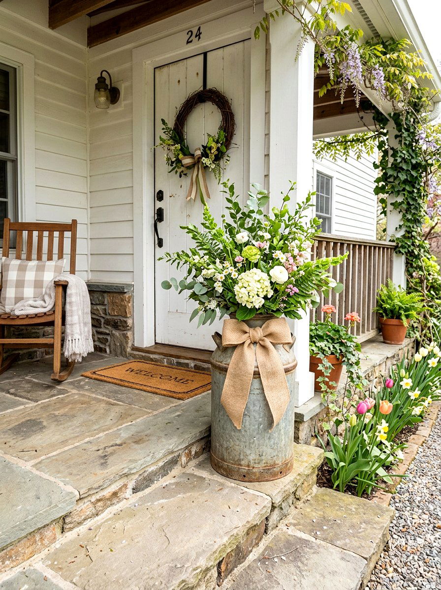 Milk Can With Burlap Bow - 25 Spring Milk Can Decor Ideas