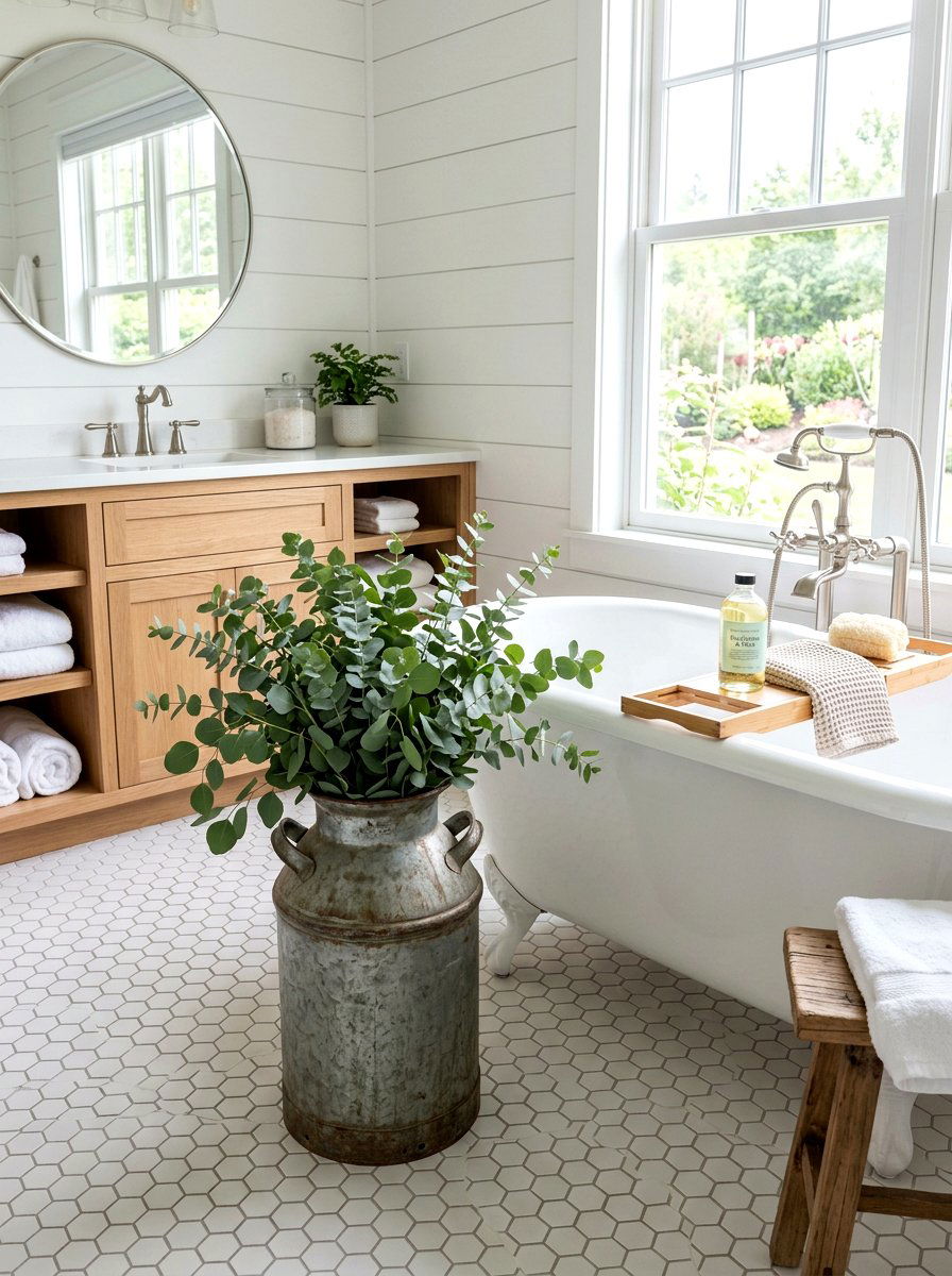 Milk Can With Eucalyptus Sprigs - 25 Spring Milk Can Decor Ideas