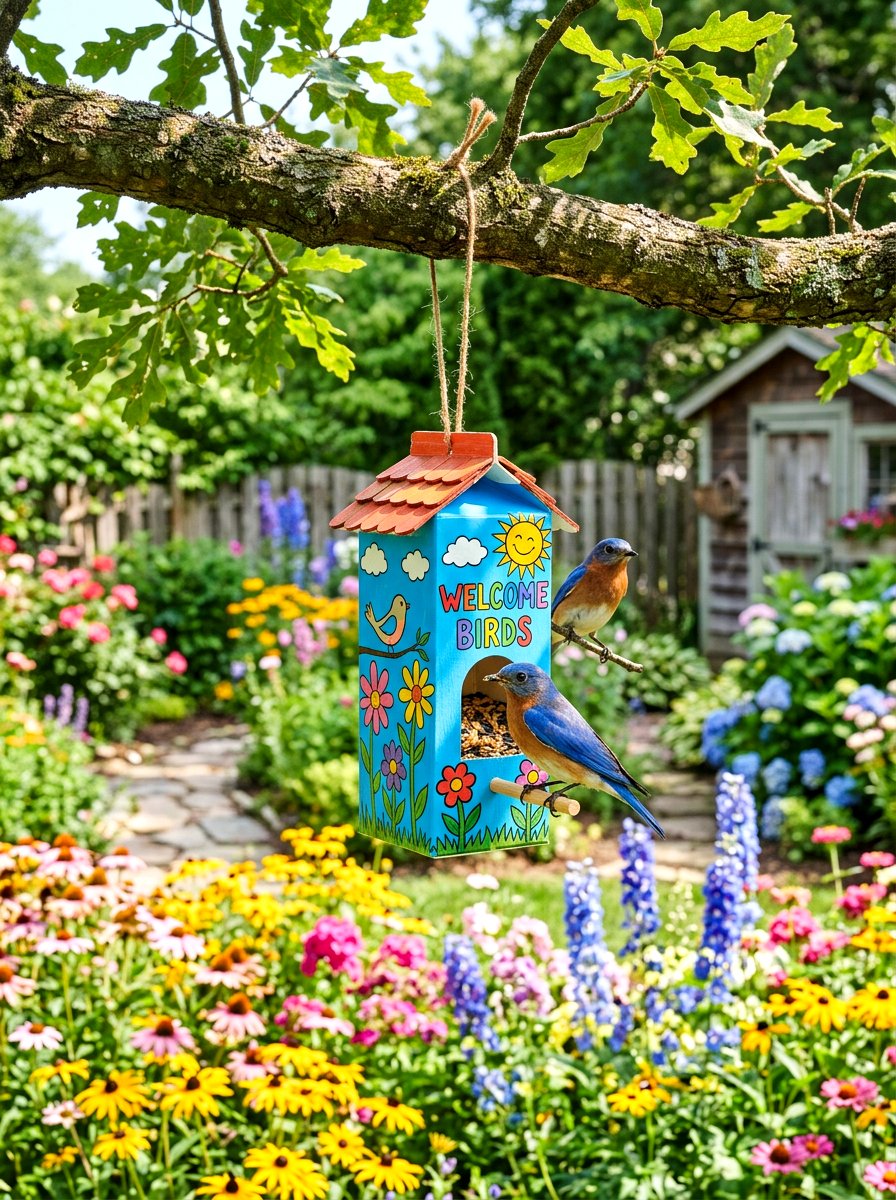 Milk Carton Bird Feeder - 25 Spring DIY Bird Feeder Ideas