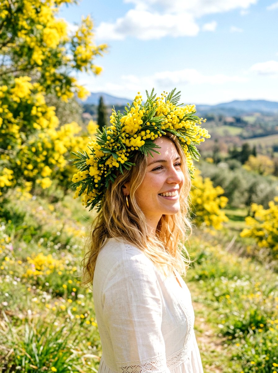 Mimosa Flower Hair Wreath - 25 Spring Hair Wreath Ideas